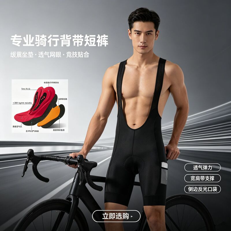 Fualrny men's new cycling shorts sports overalls blasting cotton cushion two-side pockets cross-border hot