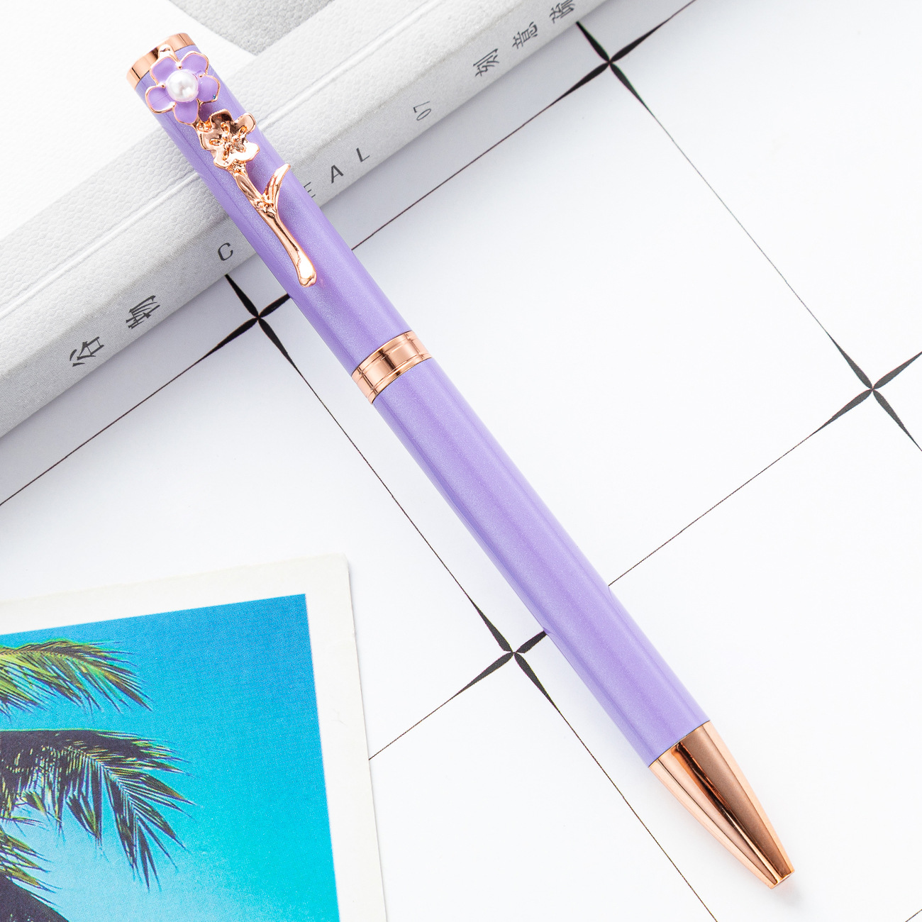 Nuevo color flor pluma clip perla bolígrafo creativo moda multicolor regalo publicidad pluma puede imprimir logo metal pluma