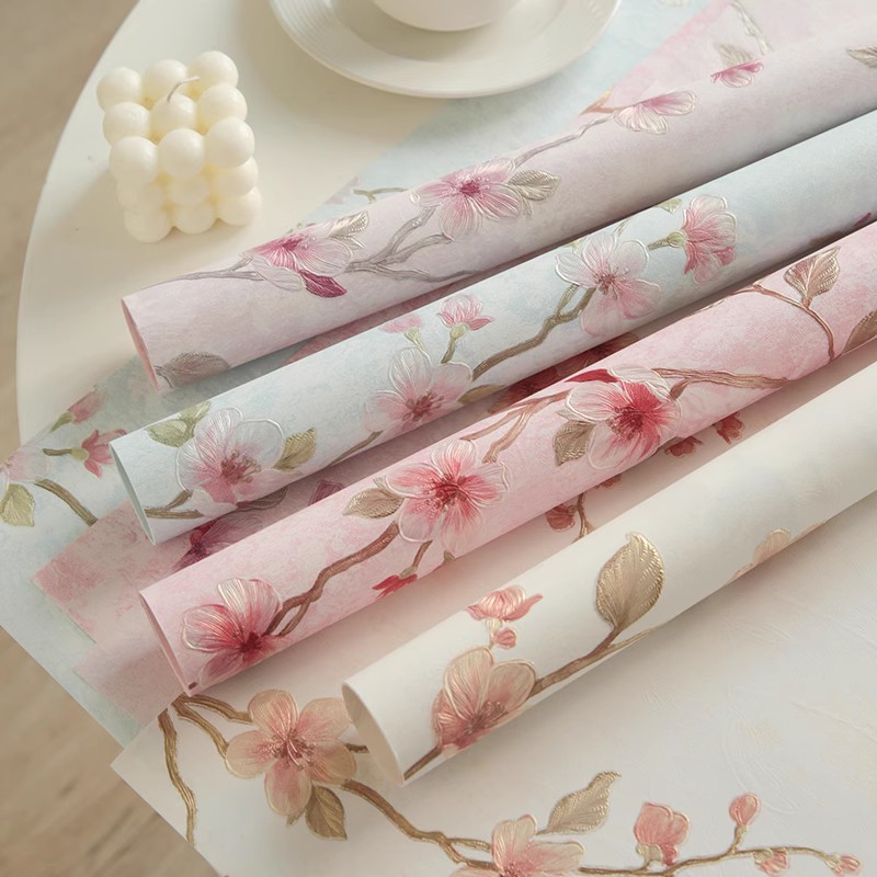 Pamela de alta calidad de la serie de impresión de bordes de melocotón de papel de embalaje de flores nuevos estampados en relieve de papel de arte de papel de embalaje de flores