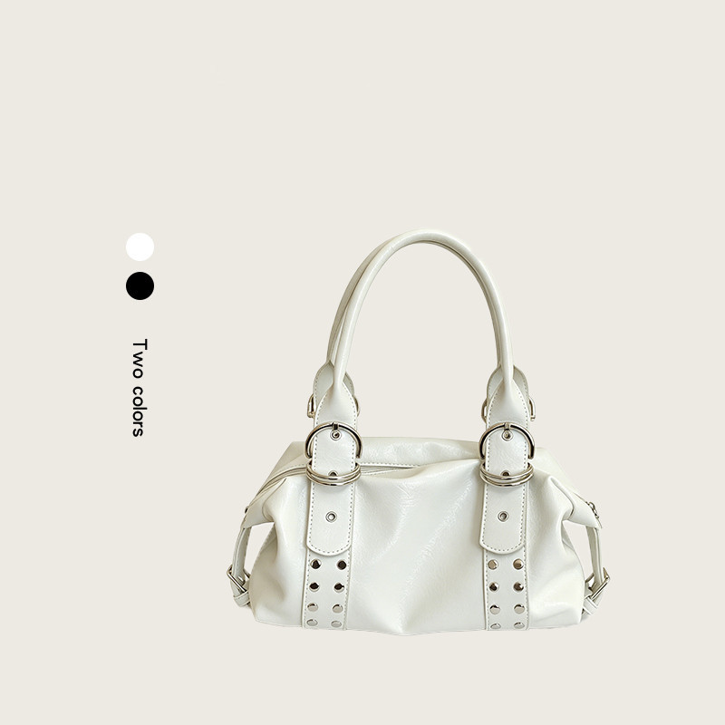 Cross-Border Retro 2026 Spring New Style Metal American-Style Soft Leather Boston Handbag Underarm Pu Leather Women's Shoulder Bag Cross-Border Retro 2026 Spring New Style Metal American-Style Soft Leather Boston Handbag Underarm Pu Leather Women's Shoulder Bag