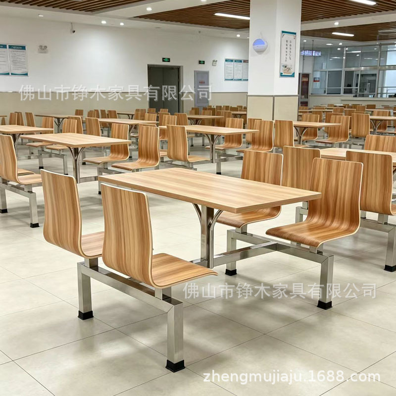 School student staff canteen dining tables and chairs, factory service area restaurant stainless steel integrated dining tables, snack and fast food shop