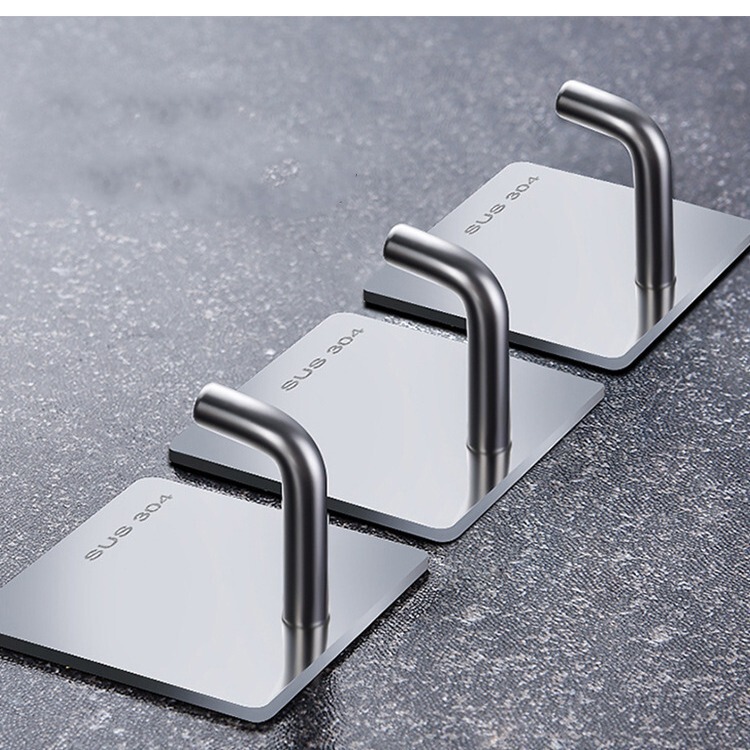 Strong Adhesive Stainless Steel Hooks for Kitchen and Bathroom, Towel and Clothes Hangers, Strong No-Drill Wall-Mounted Adhesive Hooks