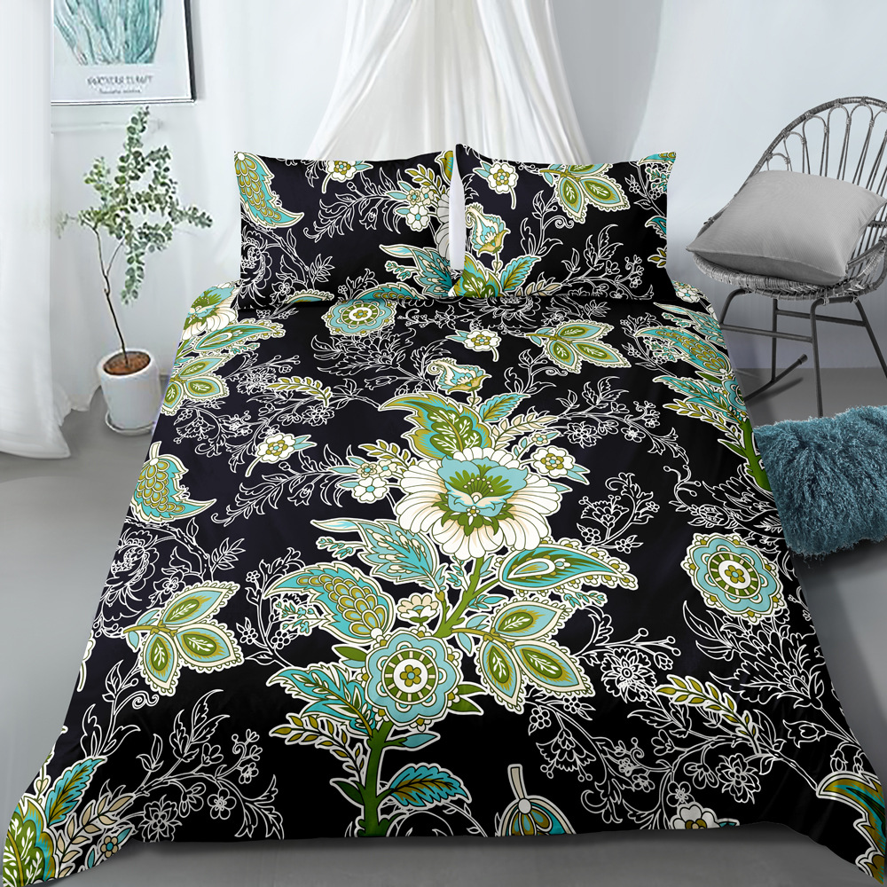 Parure de lit trois pièces de style ethnique imprimé numérique, housse de couette et taie d'oreiller, personnalisable, nouvelle collection_voghion.com