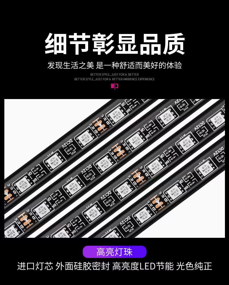 Cross-border hot sale car atmosphere light foot atmosphere LED lighting colorful voice control RGB music rhythm light 36 lights