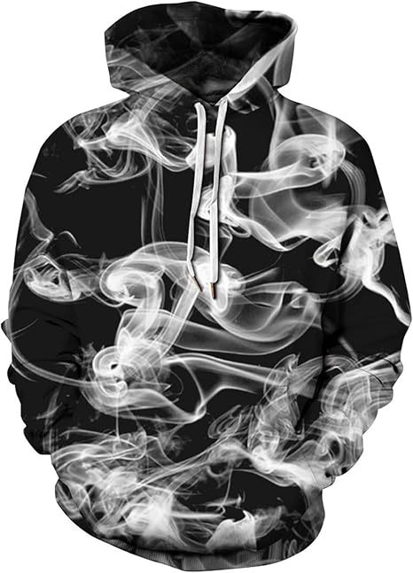 Hombres y mujeres del mismo estilo primavera y otoño suelto todo fósforo de manga larga con parche bolso con capucha suéter personalizado humo impresión 3D ventas directas de fábrica