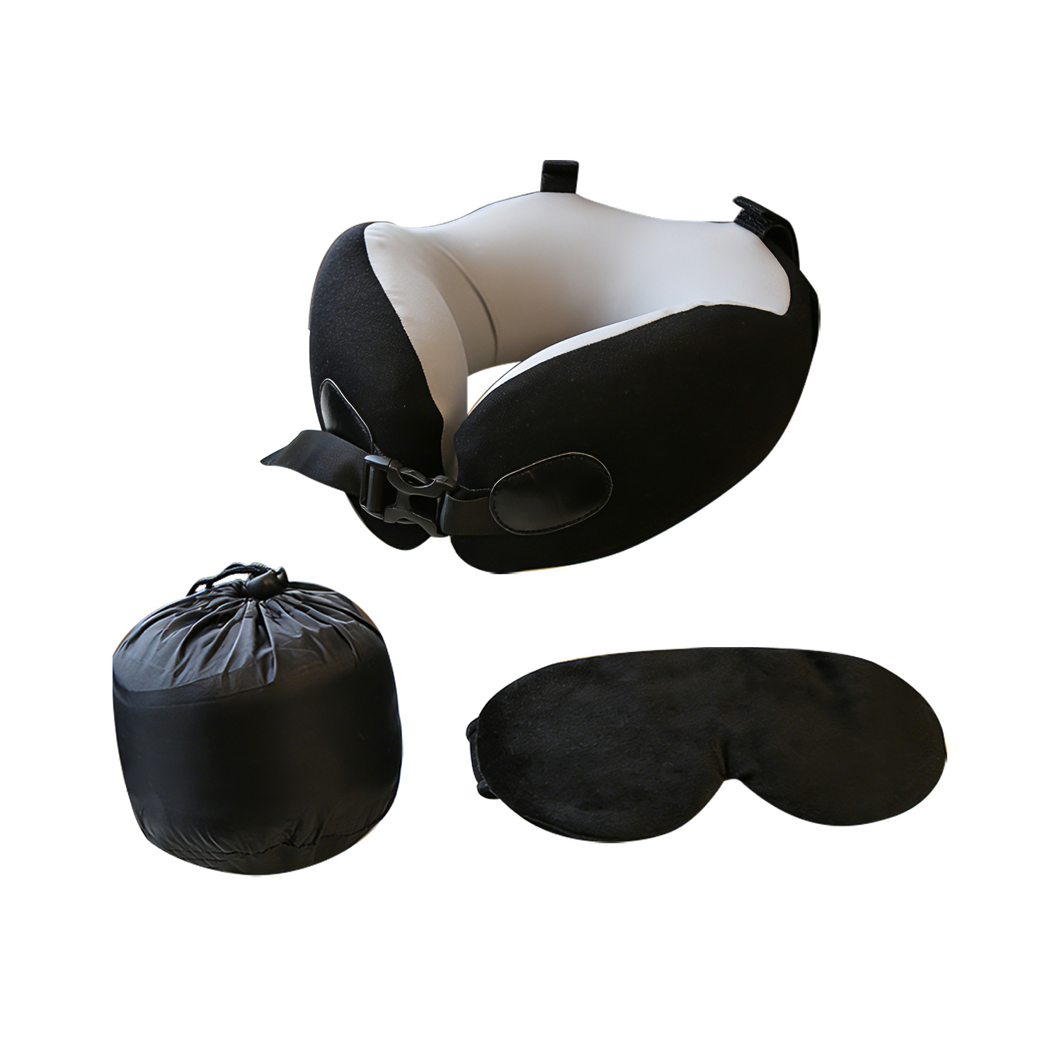 Almacenamiento en forma de U almohada almohada de viaje almohada de cuello almohada de avión almohada de cuello de avión con máscara de ojos conjunto de tapones para oídos