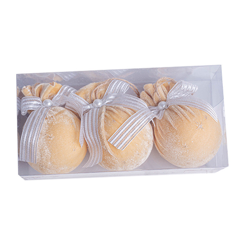 Joyas de Navidad personalizadas colgantes de árbol de Navidad 8cm conjunto de 3 terciopelo de oro envuelto en escena de Navidad bola colgante creativa