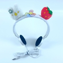 新品創意頭箍頭弓極佳搭配可愛小兔子草莓花朵卡通毛絨頭戴式耳機