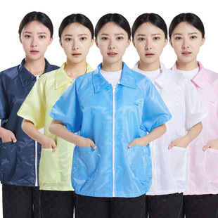 Anti-Static Short-Sleeved Tops Dust-Proof Clothing White Coat Summer Thin Men's and Women's Food Factory Blue Dust-Free Overalls