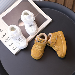 Warm children's sports shoes for boys and girls casual sneakers 2023 winter new mid-top baby cotton shoes toddler shoes