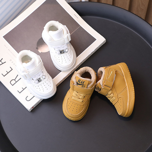 Warm children's sports shoes for boys and girls casual sneakers  winter new mid-top baby cotton shoes toddler shoes