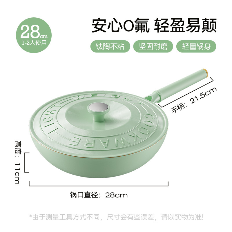 Nueva sartén antiadherente que contiene titanio, freír wok de alto valor 0 sartén recubierta de flúor, sartén de estufa universal al por mayor