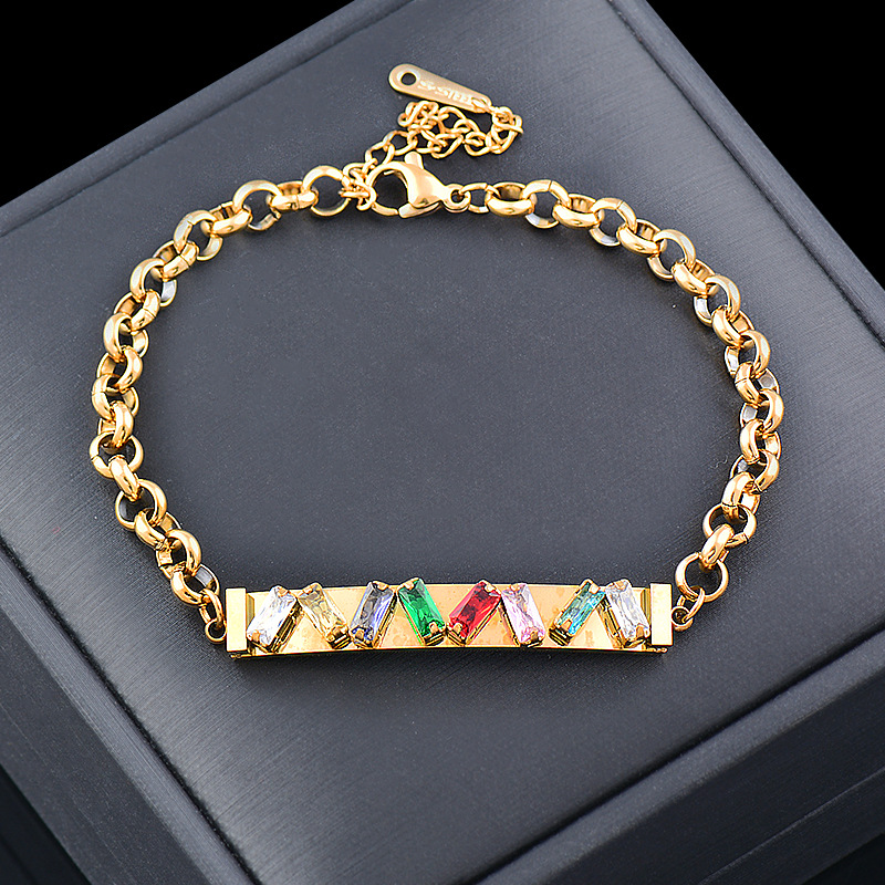 Fashion Geometric Titanium Steel Gold Plated Zircon Bracelets 1 Piece