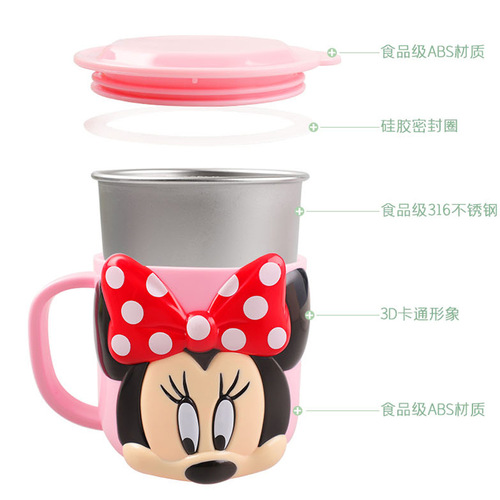 Disney Children's Water Cup Household Kindergarten Stainless Steel Mouth Cup Baby Milk Drinking Cup with Lid