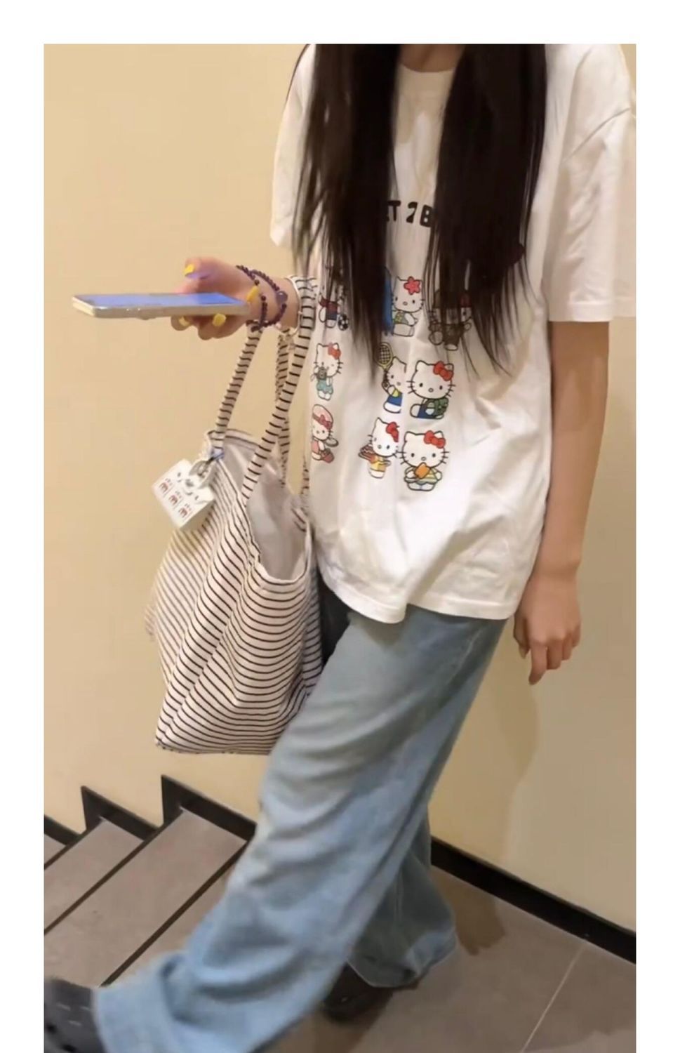Korean Style High-Appearance Striped Canvas Tote Bag Large Capacity New Model Commute Handbag Single Shoulder Bag Women Shopping Bag