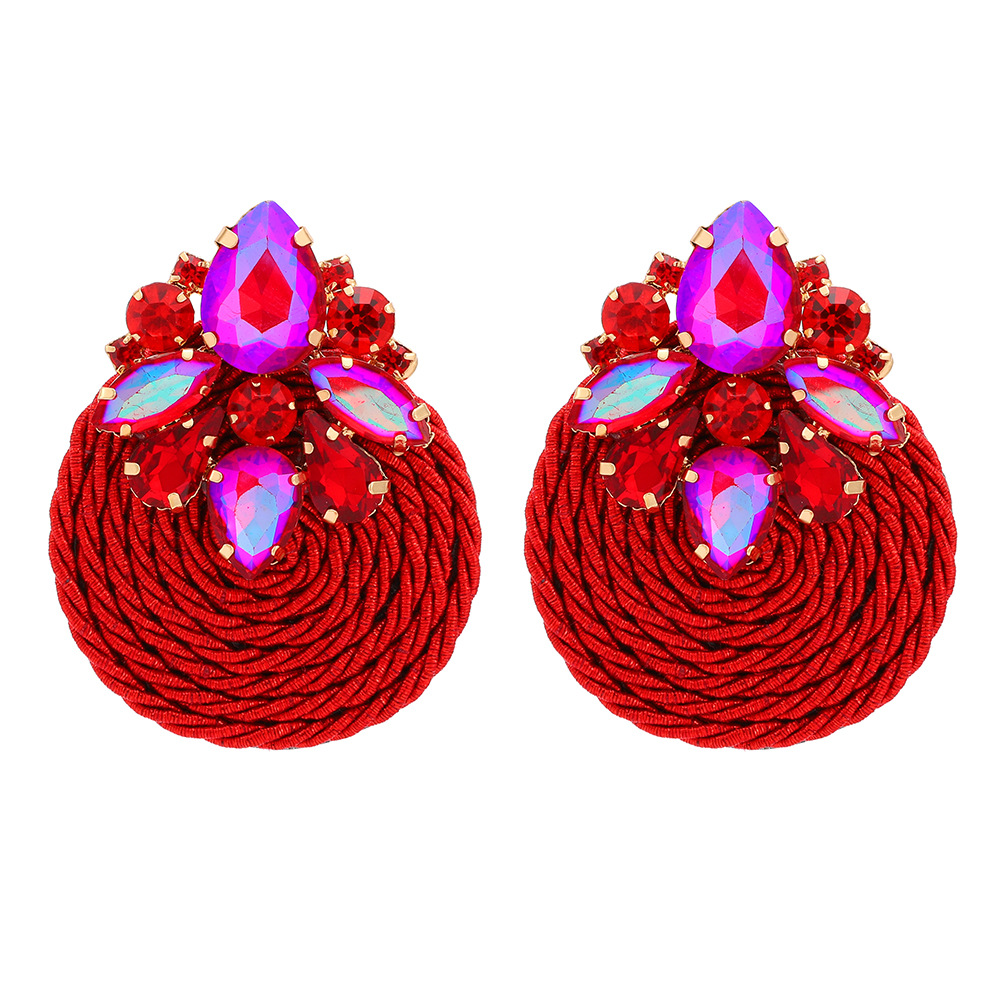 Round, Colorful, Ethnic Pattern Women'S Gender 1 Pair Retro Ethnic Style Round Colorful Ethnic Rhinestone Handmade Women'S Earrings