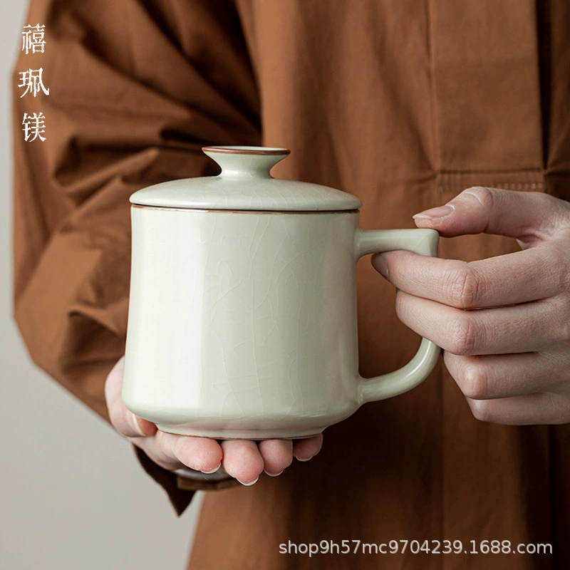 Безель Beige Ruyao емкость больших размеров офисная чашка, чайная чашка с крышкой для ветеранов кадров, чайная чашка для личного использования пожилыми