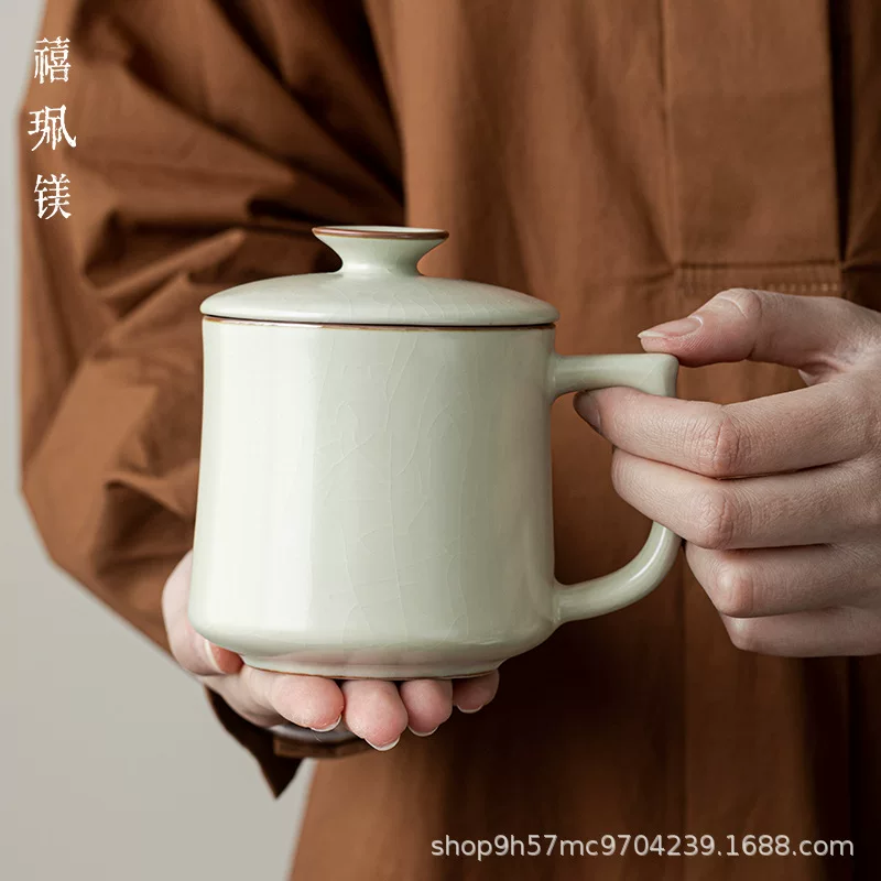 Безель Beige Ruyao емкость больших размеров офисная чашка, чайная чашка с крышкой для ветеранов кадров, чайная чашка для личного использования пожилыми