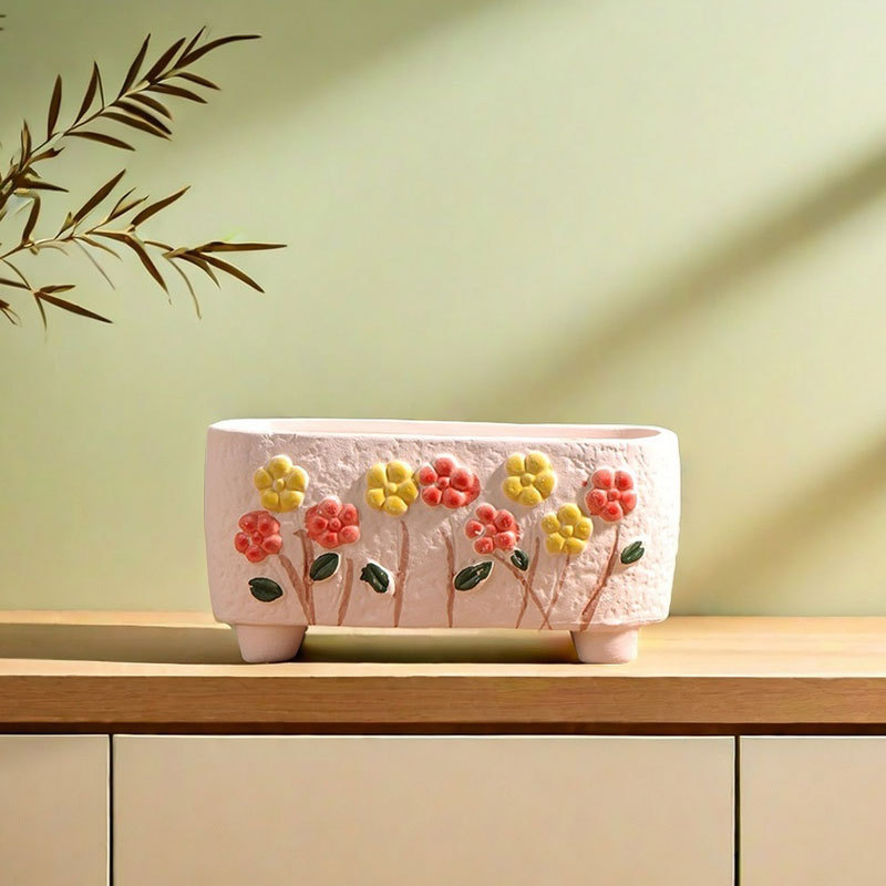 Long Strip-Shaped Succulent Flower Pots for Home Use, Small-Sized Coarse Pottery Pots, Creative Root-Controlling Ceramic Flower Pots, Clearance Sale Wholesale