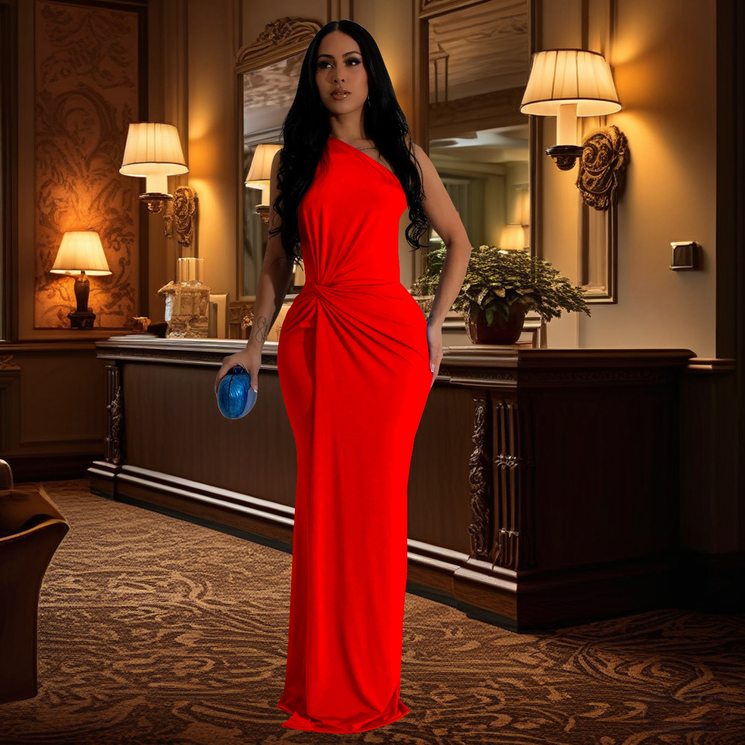 C6940 Aliexpress transfronterizo Amazon Europa y América de moda de mujer independiente de hombro vestido de noche vestido delgado