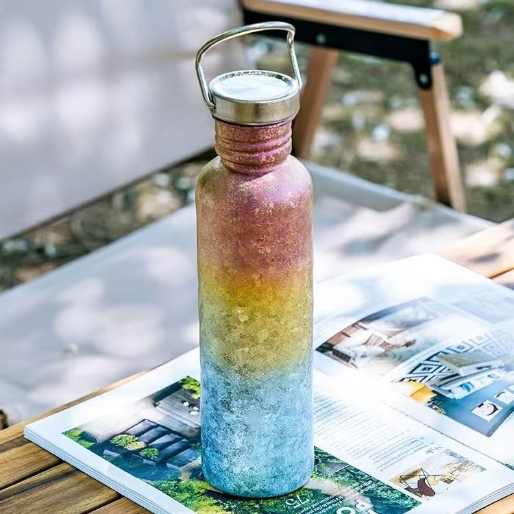 Hervidor deportivo de titanio puro, taza de titanio de una sola capa, taza de agua para acampar, botella de agua, equipo portátil de ciclismo al aire libre, azul barbacoa