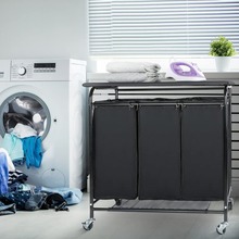三格脏衣车可移动洗衣车带烫衣板脏衣篮牛津布多格收纳车其他绢花