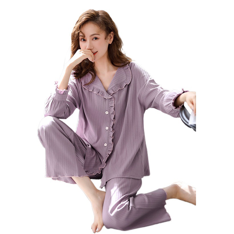 Pijamas de mujer primavera y otoño 100% algodón de manga larga ropa para el hogar Otoño e Invierno traje fino de talla grande