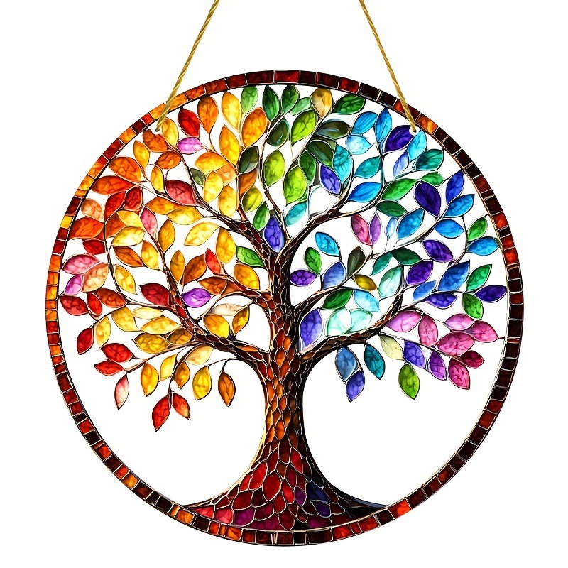 Plano 2D, captador de sol del árbol de la vida, decoración de pared de acrílico de 9 pulgadas, colorido