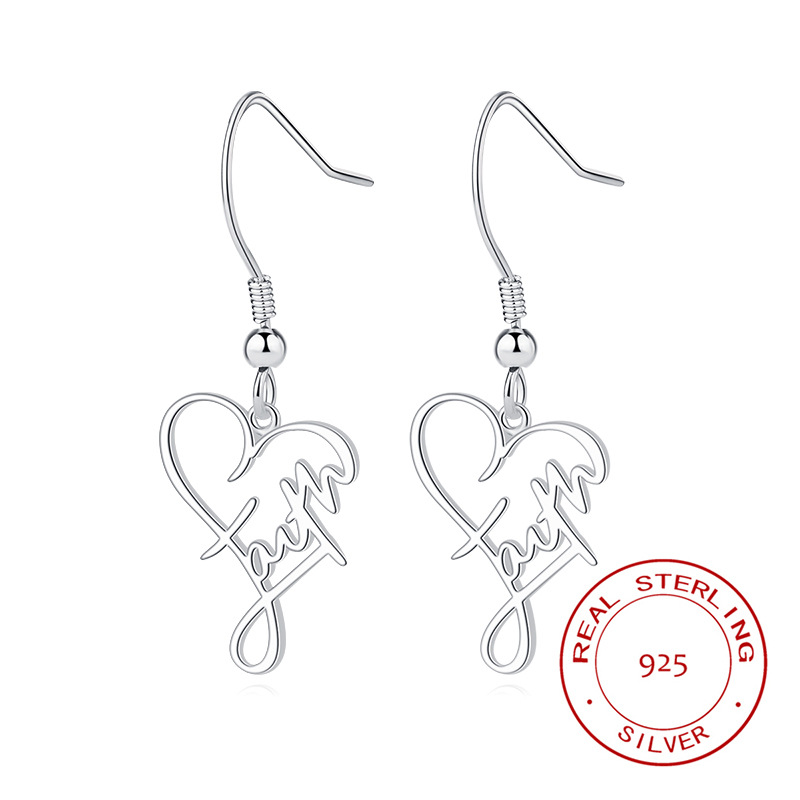 Drop Earrings Classification 1 Pair Quantity 1 Pair 925 Sterling Silver Letter Heart Shape Drop Earrings