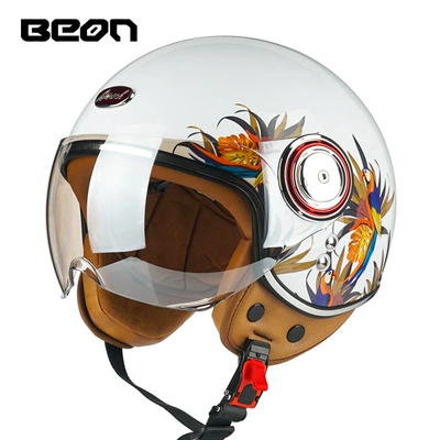Motorcycle Safety Supplies, BEON Motorcycle Retro Helmet Men's - bright-whiteparrot-s