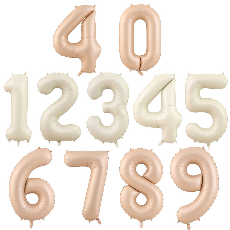 Cross-border new 32-inch 40-inch cream caramel color digital aluminum film balloon birthday party decoration balloon