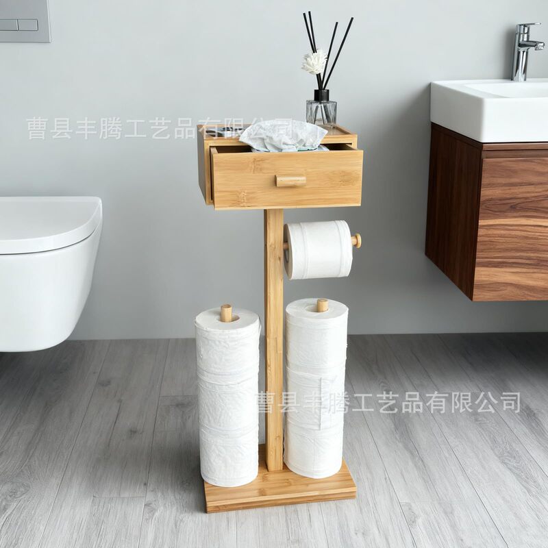 Wooden Paper Towel Storage Rack Floor-Standing Roll Paper with Drawer Bathroom Bathroom Toilet Wipes Aromatherapy Paper Towel Storage