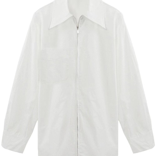 White Shirt Women Spring Long Sleeve French Loose Matchable Elegant Medium Length Zipper Design Sun Protection Top