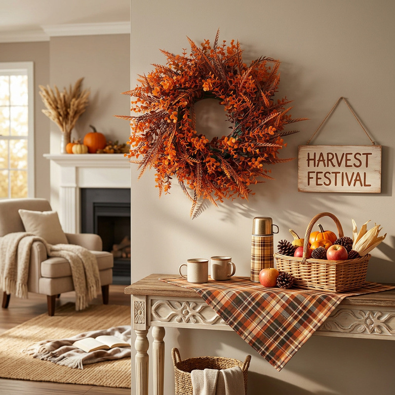 Cross-Border Harvest Festival Amazon Bestseller Eucalyptus and Wheat Straw Combination Autumn Wreath for Garden, Living Room, and Door Decoration Cross-Border Harvest Festival Amazon Bestseller Eucalyptus and Wheat Straw Combination Autumn Wreath for Garden, Living Room, and Door Decoration