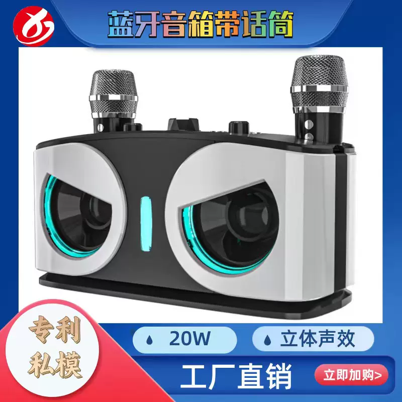 跨境无线k歌音响猫头鹰蓝牙音箱KTV蓝牙音箱带双麦克风SD306plus
