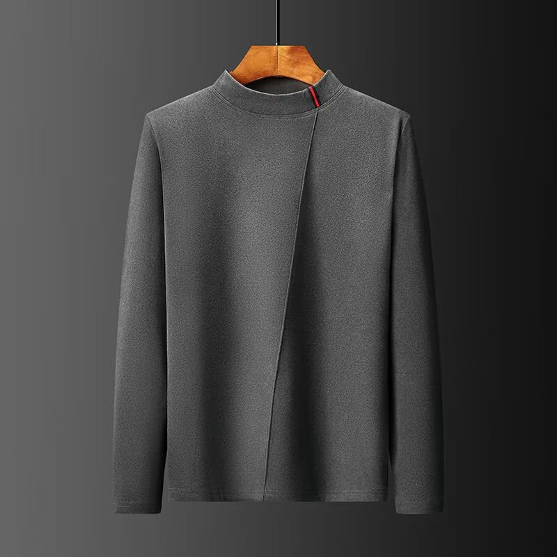 Hombre de cuello medio alto de terciopelo de doble cara de camiseta de manga larga de color sólido, camiseta de cuello medio alto de otoño, camiseta de base, camiseta de una sola parte superior
