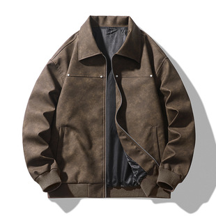 Leather Men's 2025 Spring New Fashion Lapel Motorcycle Leather Jacket Korean American Street Retro Jacket Men's Wear