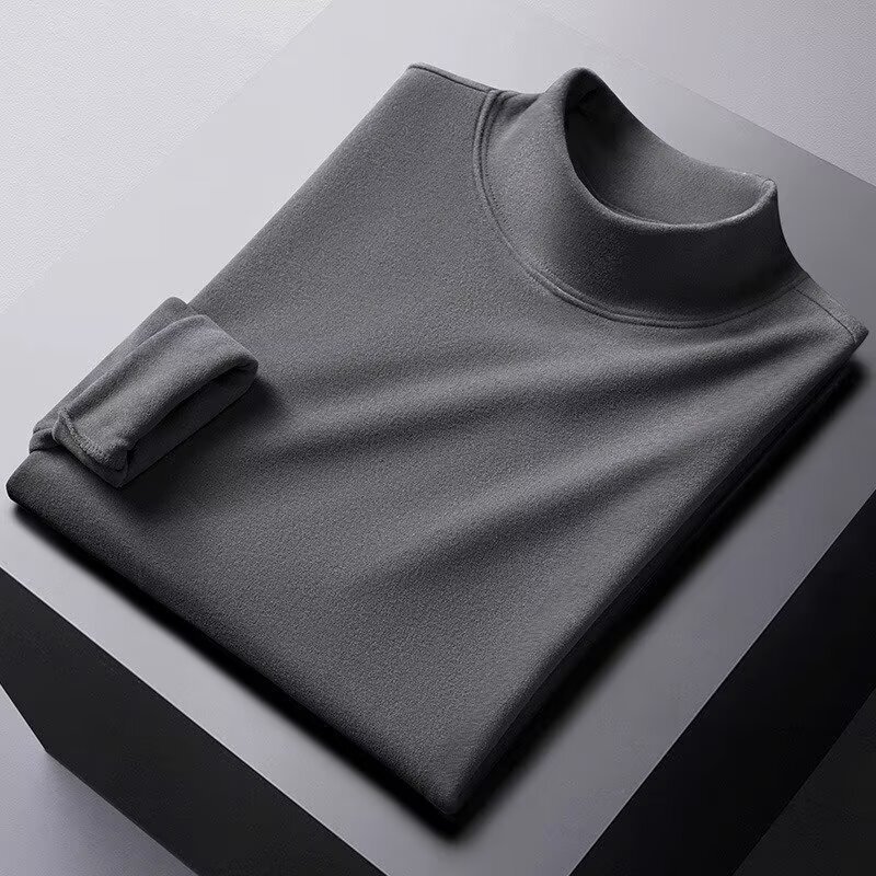 Half-High Collar Base Layer Men's Round Neck Long-Sleeve T-Shirt Sweatshirt Brushed Autumn Shirt Double-Sided Thermal Underwear