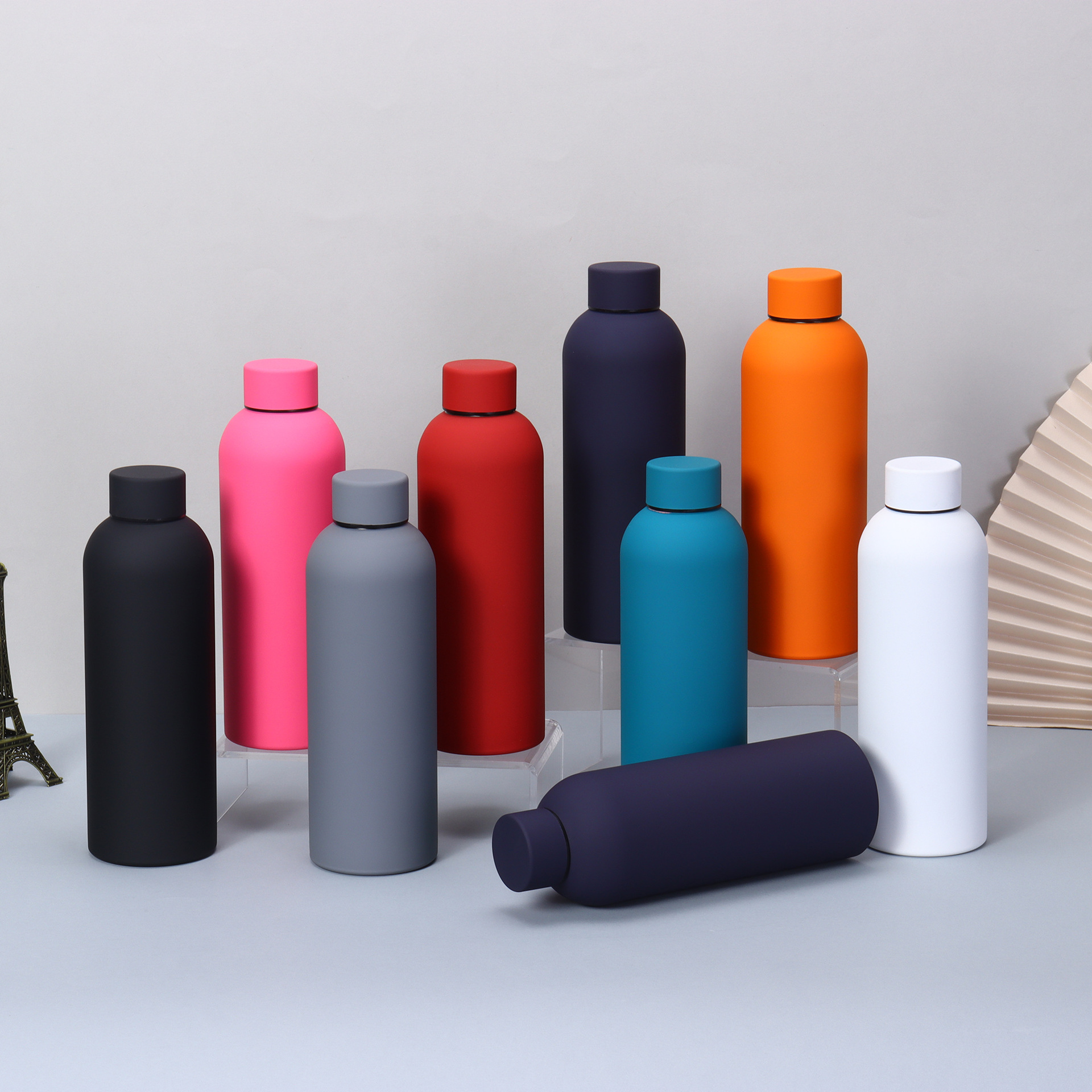 跨境美式小口瓶 运动户外磨砂水瓶运动水杯橡胶漆304不锈钢保温杯