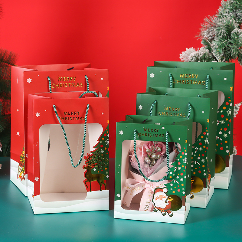 工場直販 クリスマス紙袋 ショーウィンドウギフトバッグ クリスマスイブギフト アップル包装箱 キャンディ クリスマスギフトバッグ|undefined