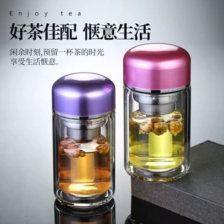定制双层玻璃杯水晶加厚杯茶水分离隔热高硼硅印字女士便携高颜值