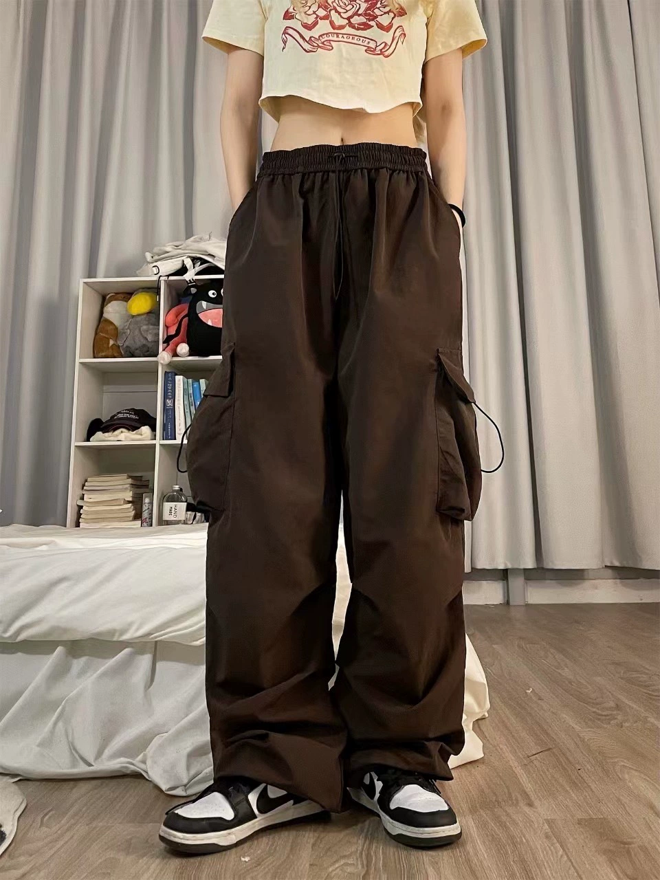 Retro брюки, свободный прямой крой, полиэстер, модная осень, размеры S–XXL