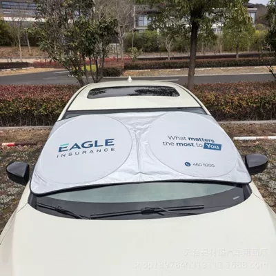 Car Sunshade Double-Circle Type New Sunshade for Front Windshield, Heat Insulation and Light-Blocking Shield, Sunshade Cloth, Silver-Coated Cloth Sunshade