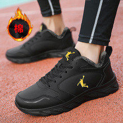 Cross-border sports shoes for men, autumn and winter leather surface lined casual shoes, lightweight slip-resistant running shoes, outdoor snow cotton shoes
