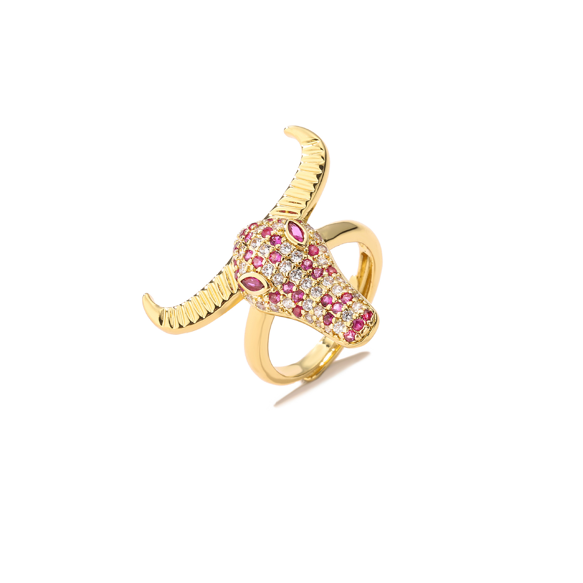 Daily Occasion Copper Material Retro Cattle Copper Inlaid Zircon Open Ring