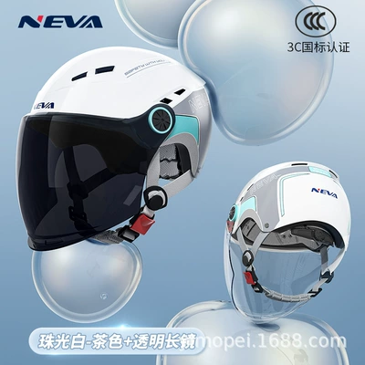 motorcycle Four Seasons Universal half – Motosiklet kaskı (dəbilqə) - pearl-white-transparent-long-mirror-brown-long-mirror