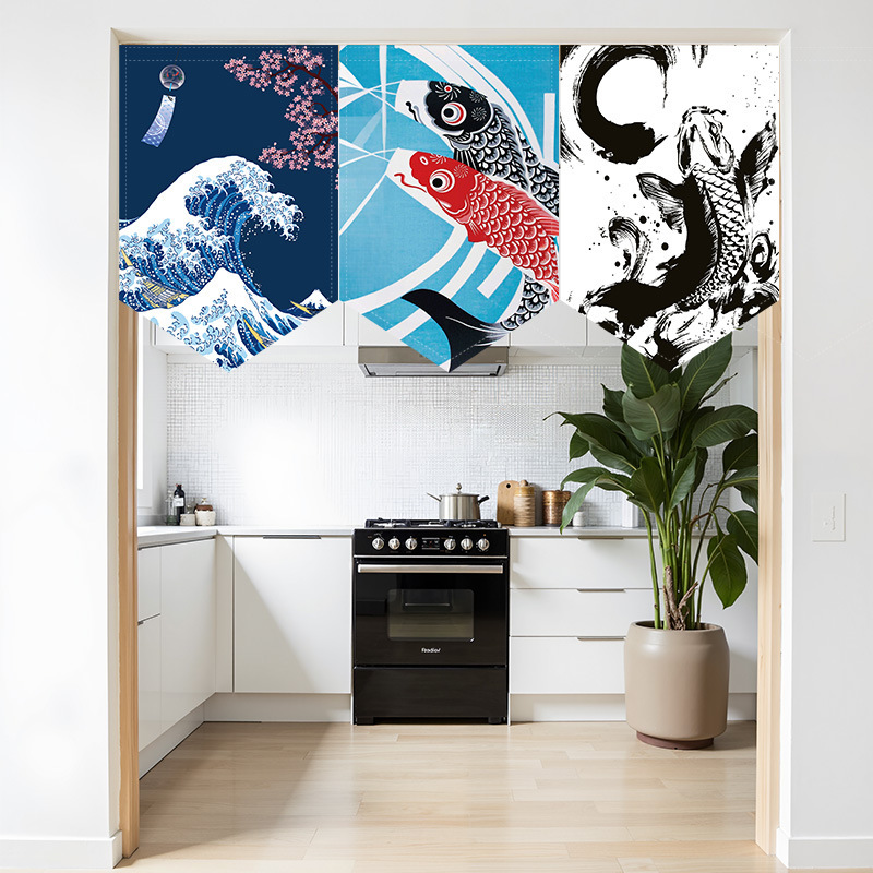 Japanese-Style Triangular Fabric Door Curtain Partition Curtain No-Drill Home Bedroom Kitchen Blocking Curtain Half-Hanging Curtain