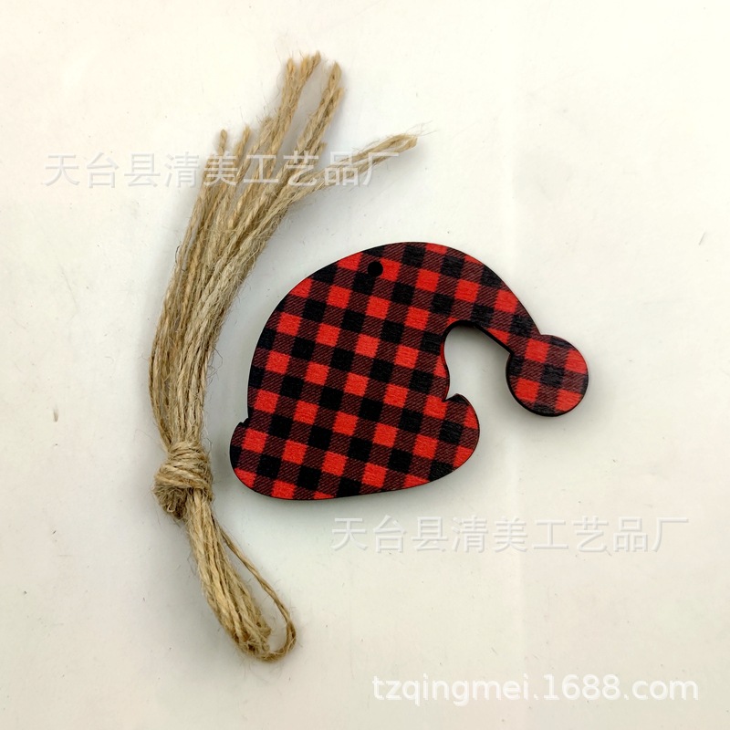 33 rojo y negro Plaid SERIE DE Navidad madera chips colgantes decorativos de Navidad se pueden combinar libremente con 10 piezas en un paquete