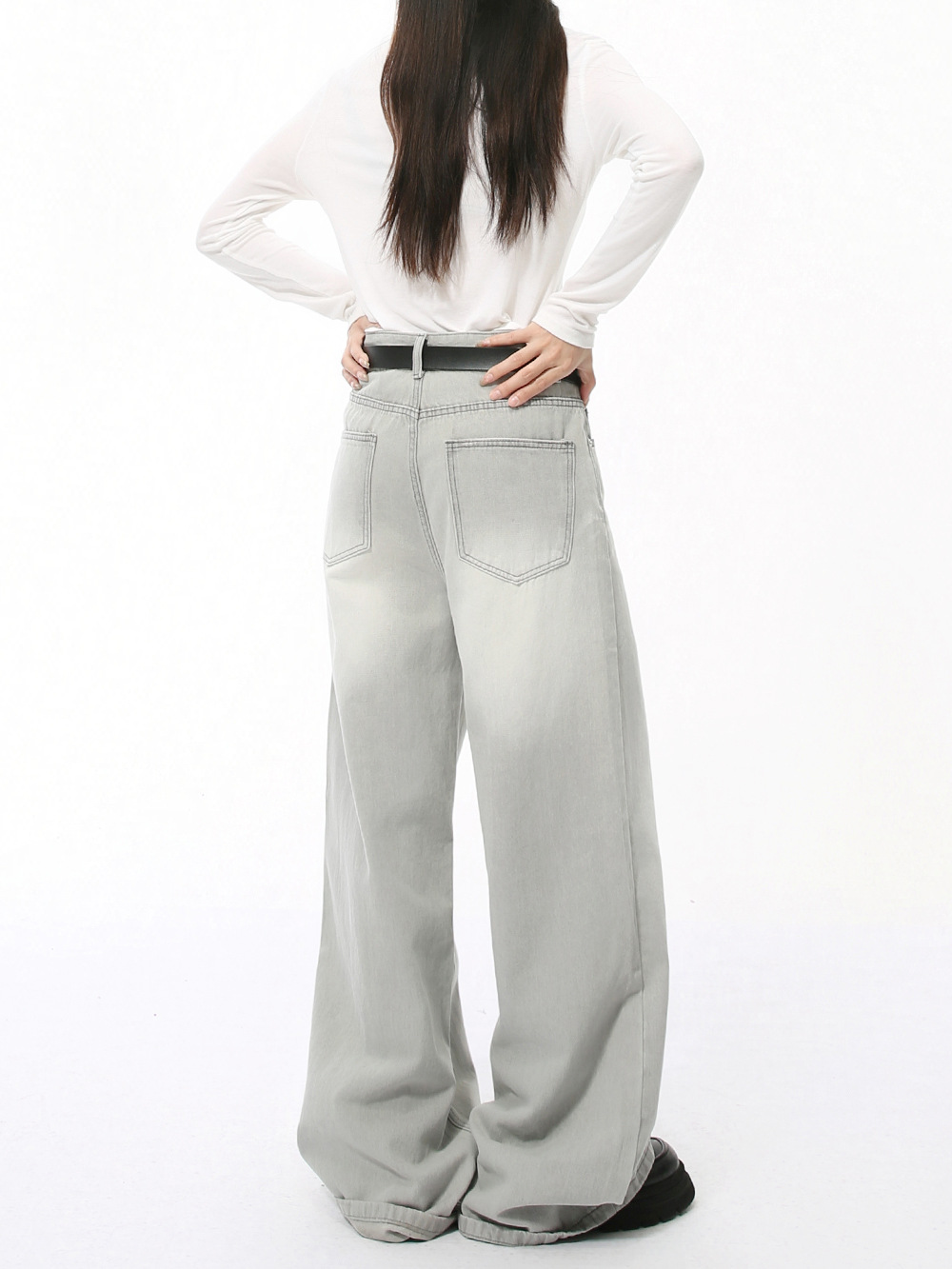 MTLCLOTHES Hombres| Coreano Cleanfi Casual Cat Moustache Blanco Gray Rect Wide Leg Jeans