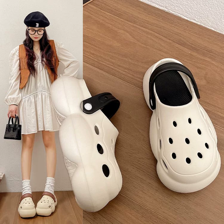 2024 летние модные удобные простые тапочки с закрытым носком на толстой подошве с увеличенными вставками Повседневная универсальная обувь с отверстиями